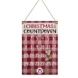 Christmas Count Down Calendar Buffalo Plaid Metal Merry Holidays Country New